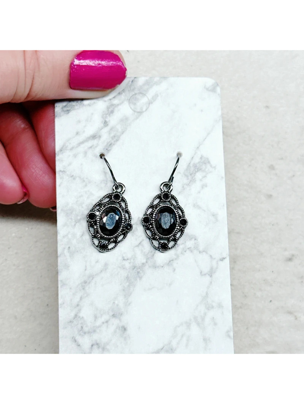 7360gc. Pewtertone Faux Marcasite Earrings